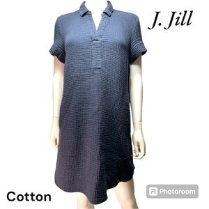 J. Jill Navy Blue Cotton Gauzy Collared Mini Shift Shirt Dress Women's Size SP